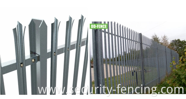 BS1722 Hot Dipped Galvanized Three Rail 3.0m Triple Point Spear Curved Top W Pale Steel Palisade High Security Fence for Telecom Pump Station Power Substation